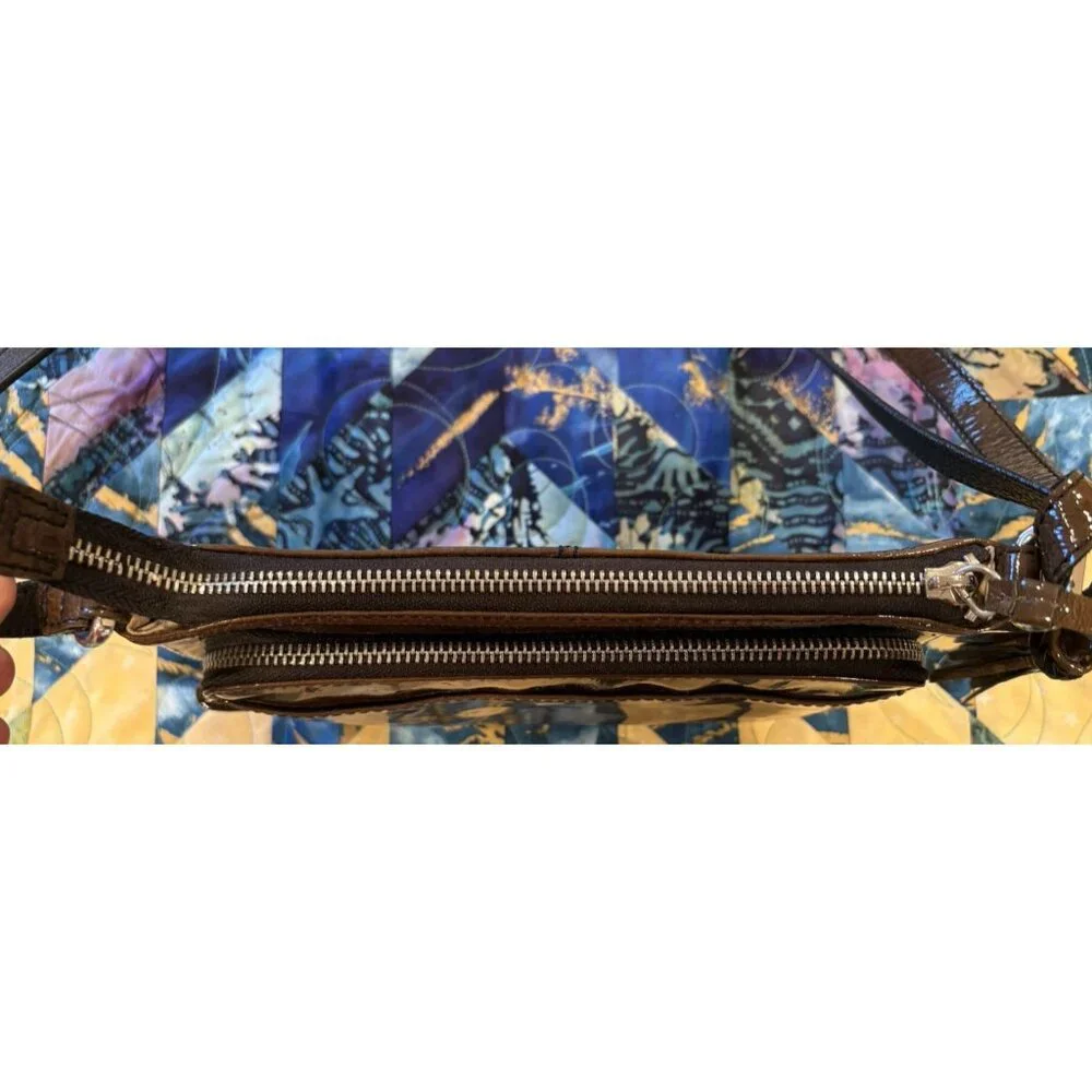 BRIGHTON Patent Leather Purse Olive Green Shoulder Bag Wallet Hobo Retro - Picture 3 of 16